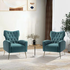 Fauteuil à oreilles contemporain en velours capitonné avec pieds évasés en métal doré (paquet de 2)