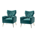 Fauteuil à oreilles contemporain en velours capitonné avec pieds évasés en métal doré (paquet de 2)