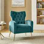 Fauteuil à oreilles contemporain en velours capitonné avec pieds évasés en métal doré (paquet de 2)