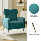 Fauteuil à oreilles contemporain en velours capitonné avec pieds évasés en métal doré (paquet de 2)