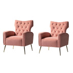 Fauteuil à oreilles contemporain en velours capitonné avec pieds évasés en métal doré (paquet de 2)