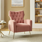 Fauteuil à oreilles contemporain en velours capitonné avec pieds évasés en métal doré (paquet de 2)