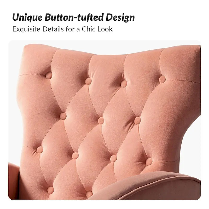 Fauteuil à oreilles contemporain en velours capitonné avec pieds évasés en métal doré (paquet de 2)