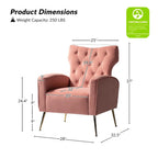 Fauteuil à oreilles contemporain en velours capitonné avec pieds évasés en métal doré (paquet de 2)