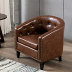 Fauteuil de club contemporain en similicuir PU avec accoudoirs encastrés et garniture cloutée