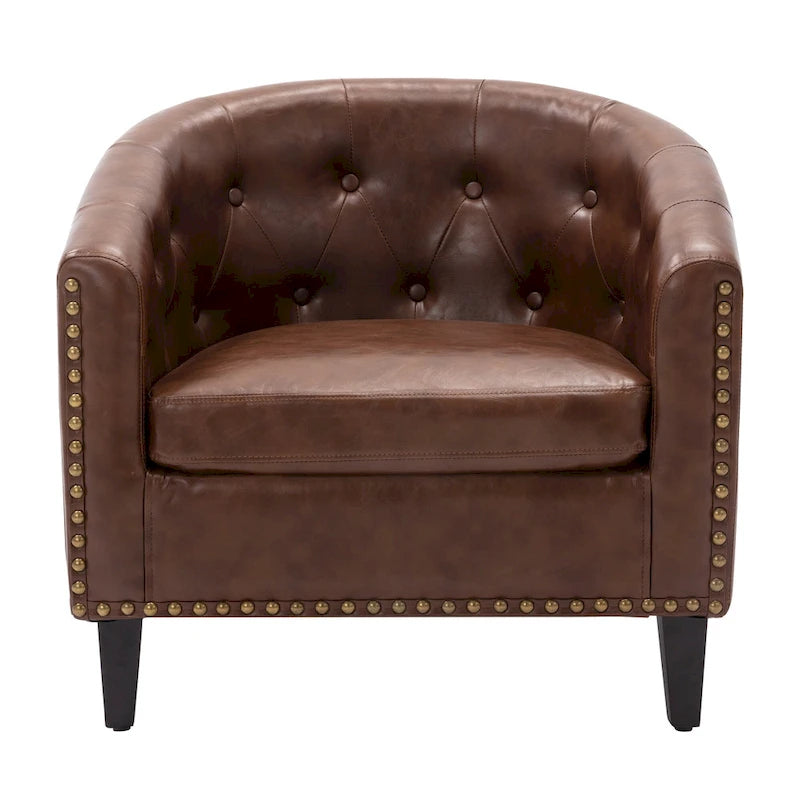 Fauteuil de club contemporain en similicuir PU avec accoudoirs encastrés et garniture cloutée