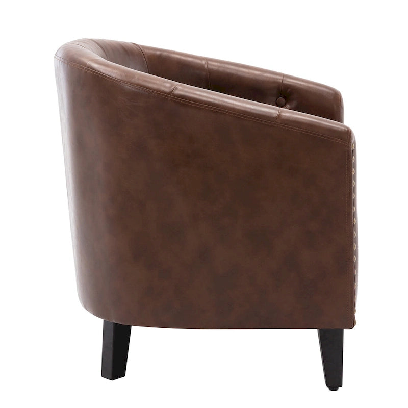 Fauteuil de club contemporain en similicuir PU avec accoudoirs encastrés et garniture cloutée