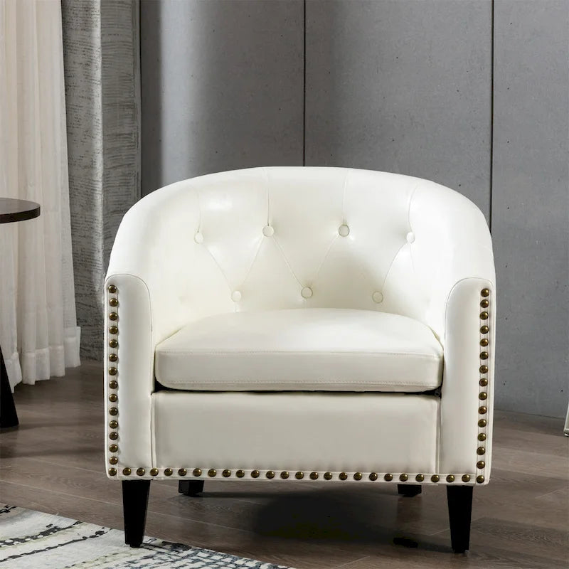 Fauteuil de club contemporain en similicuir PU avec accoudoirs encastrés et garniture cloutée