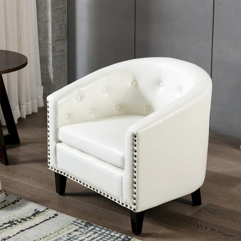 Fauteuil de club contemporain en similicuir PU avec accoudoirs encastrés et garniture cloutée
