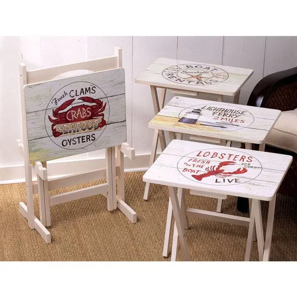 Plateaux de télévision en bois avec support (lot de 4)