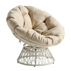 Fauteuil Papasan avec coussin rond et tressage en osier crème