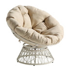 Fauteuil Papasan avec coussin rond et tressage en osier crème