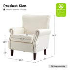 Fauteuil en cuir de transition avec accoudoirs roulés cloutés
