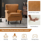 Fauteuil en cuir de transition avec accoudoirs roulés cloutés