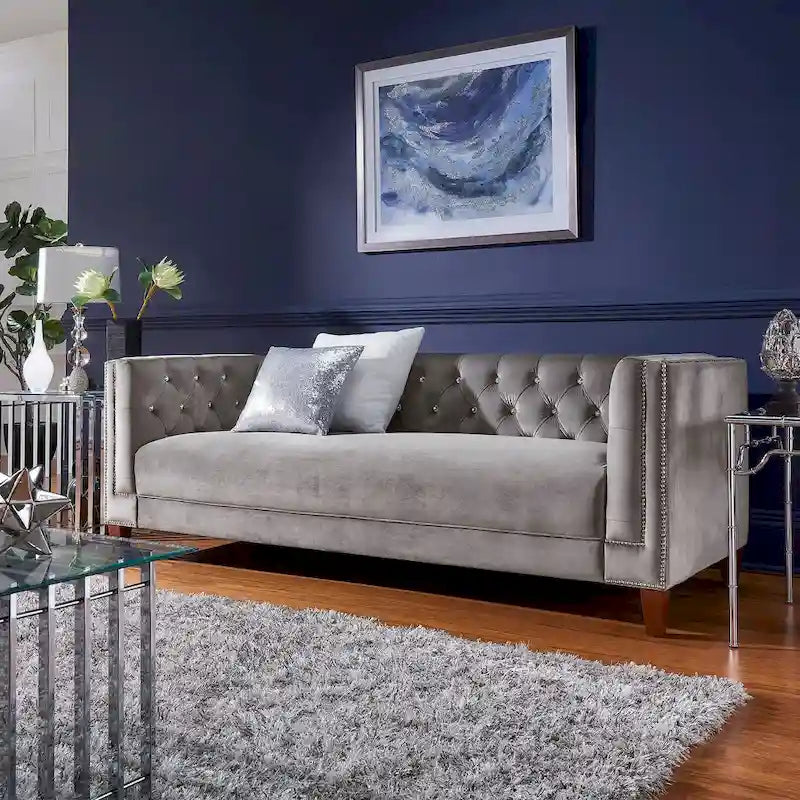 Sièges en Velours Gris "Jewel-tuft" avec Clous Décoratifs