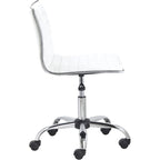 Chaise de bureau blanche en cuir nervuré sans bras à dossier mi-hauteur et pivotante