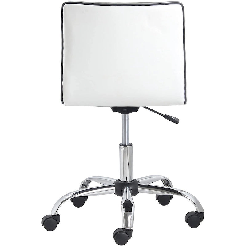 Chaise de bureau blanche en cuir nervuré sans bras à dossier mi-hauteur et pivotante