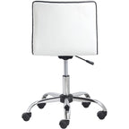 Chaise de bureau blanche en cuir nervuré sans bras à dossier mi-hauteur et pivotante