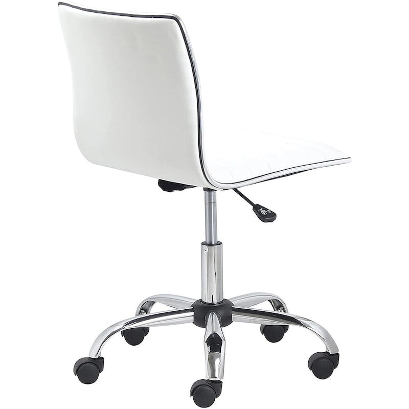 Chaise de bureau blanche en cuir nervuré sans bras à dossier mi-hauteur et pivotante