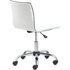 Chaise de bureau blanche en cuir nervuré sans bras à dossier mi-hauteur et pivotante