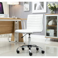 Chaise de bureau blanche en cuir nervuré sans bras à dossier mi-hauteur et pivotante