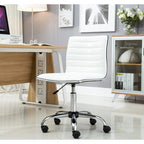 Chaise de bureau blanche en cuir nervuré sans bras à dossier mi-hauteur et pivotante