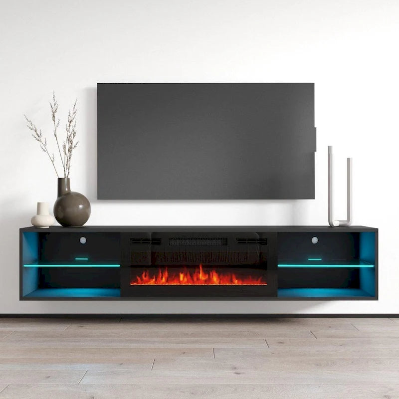 Meuble TV avec cheminée électrique murale 72