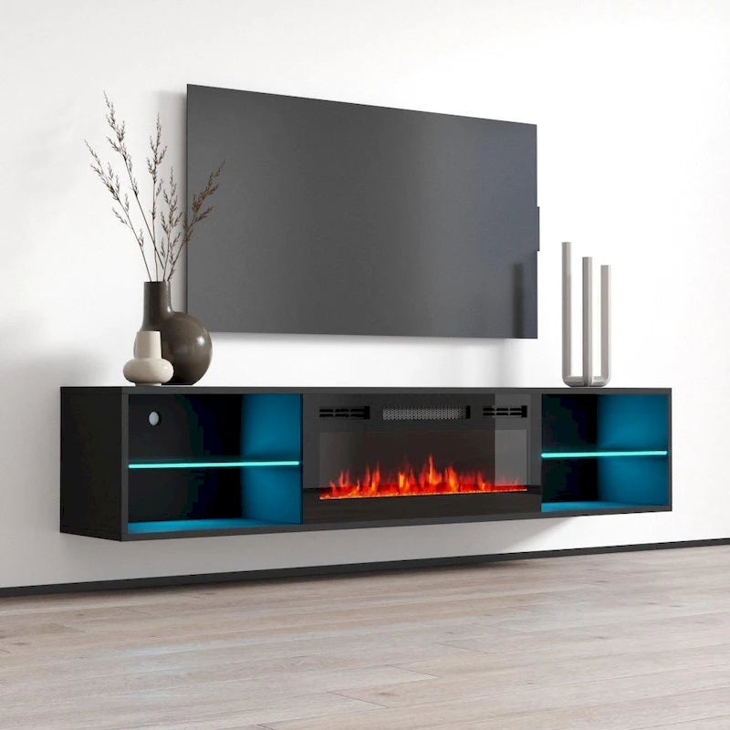 Meuble TV avec cheminée électrique murale 72