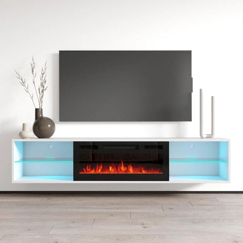 Meuble TV avec cheminée électrique murale 72