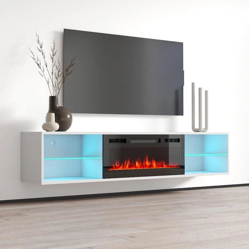 Meuble TV avec cheminée électrique murale 72