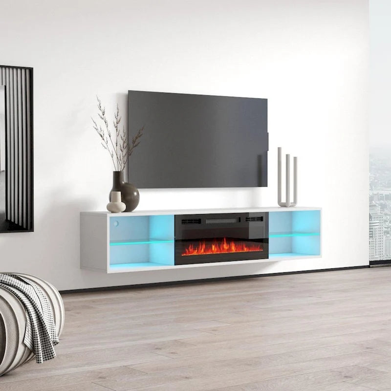 Meuble TV avec cheminée électrique murale 72