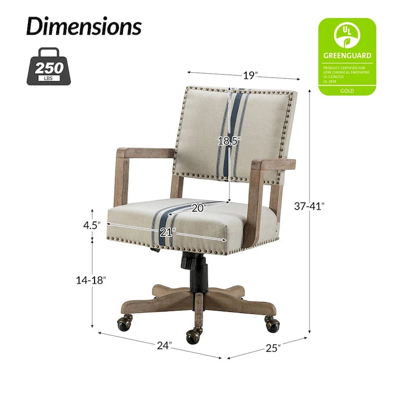 Chaise de bureau moderne pivotante, réglable en hauteur, avec garniture cloutée.