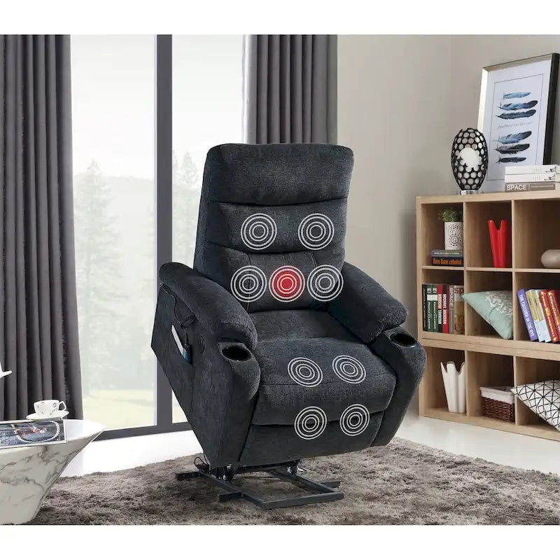 Fauteuil inclinable électrique releveur avec massage et chaleur pour personnes âgées, 3 positions, 2 poches latérales, porte-gobelets, chargement USB