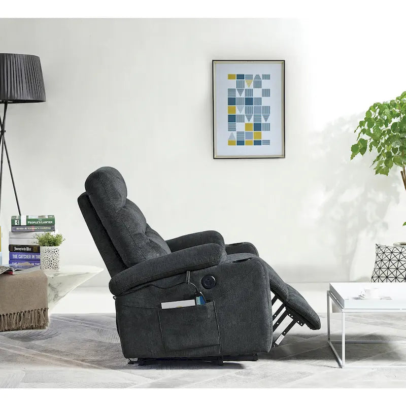 Fauteuil inclinable électrique releveur avec massage et chaleur pour personnes âgées, 3 positions, 2 poches latérales, porte-gobelets, chargement USB