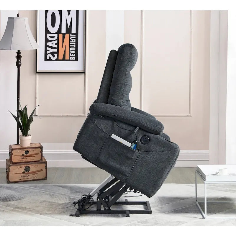 Fauteuil inclinable électrique releveur avec massage et chaleur pour personnes âgées, 3 positions, 2 poches latérales, porte-gobelets, chargement USB