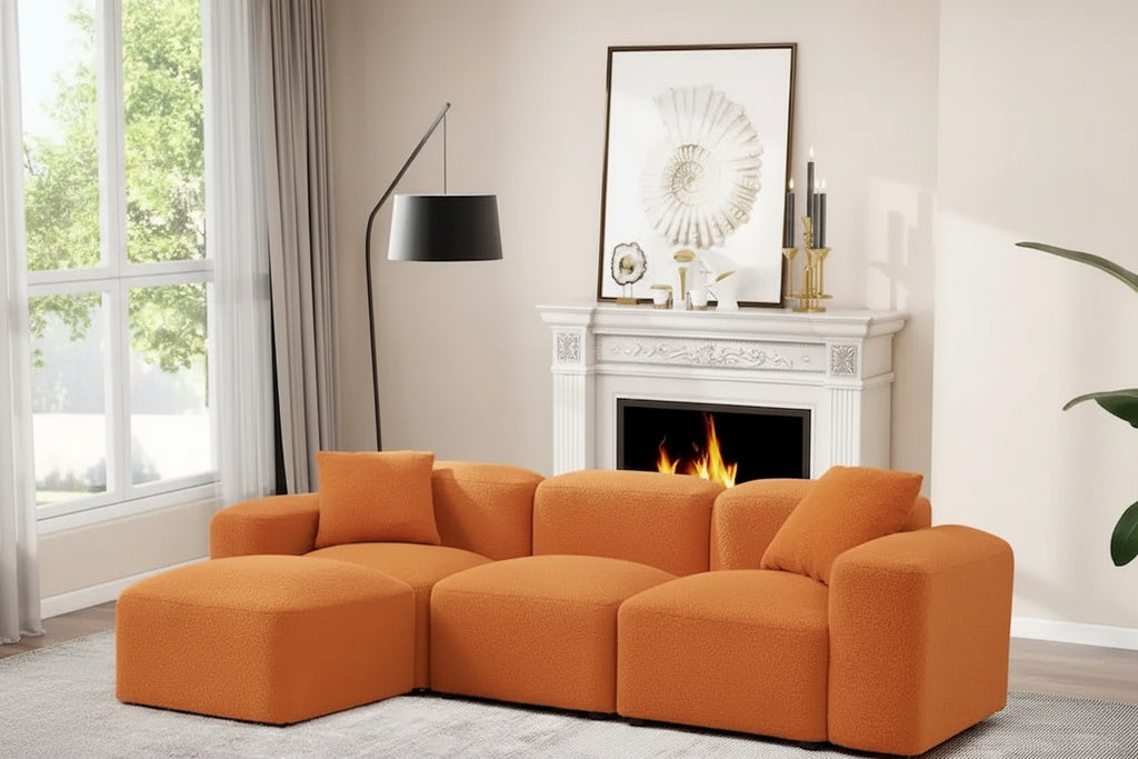Canapé d'angle modulable moderne en forme de L, combinaison DIY, canapé rembourré 3 places avec méridienne pour salon