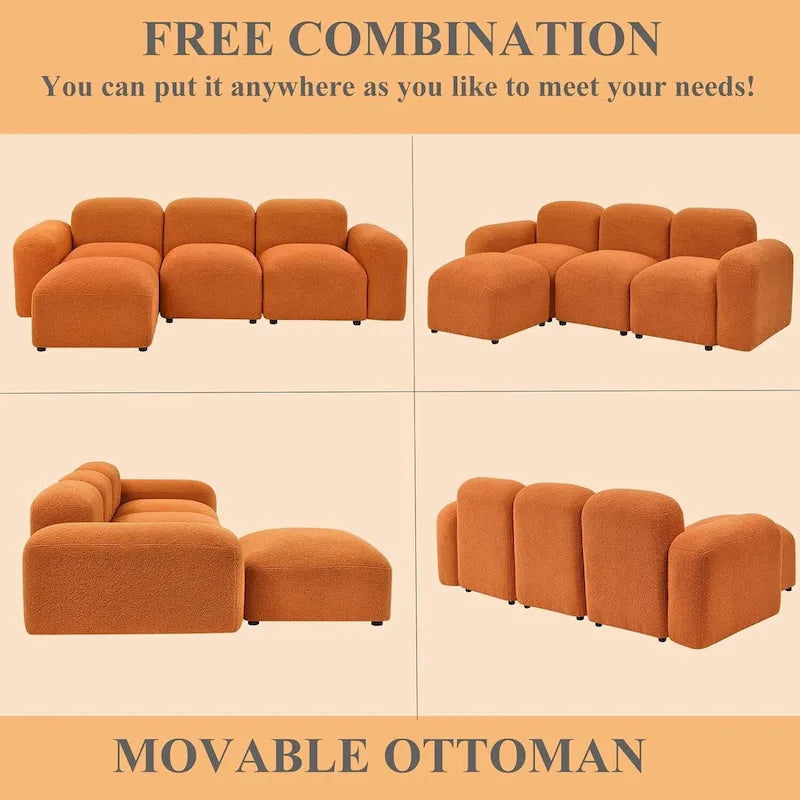 Canapé d'angle modulable moderne en forme de L, combinaison DIY, canapé rembourré 3 places avec méridienne pour salon