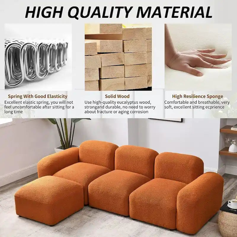 Canapé d'angle modulable moderne en forme de L, combinaison DIY, canapé rembourré 3 places avec méridienne pour salon