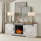 Meuble TV avec cheminée, centre de divertissement de style rustique avec portes coulissantes en forme de grange