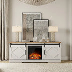 Meuble TV avec cheminée, centre de divertissement de style rustique avec portes coulissantes en forme de grange