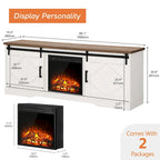 Meuble TV avec cheminée, centre de divertissement de style rustique avec portes coulissantes en forme de grange