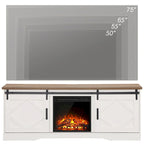 Meuble TV avec cheminée, centre de divertissement de style rustique avec portes coulissantes en forme de grange