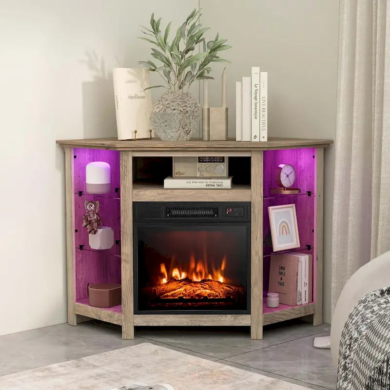 Meuble TV avec foyer électrique et lumières DEL