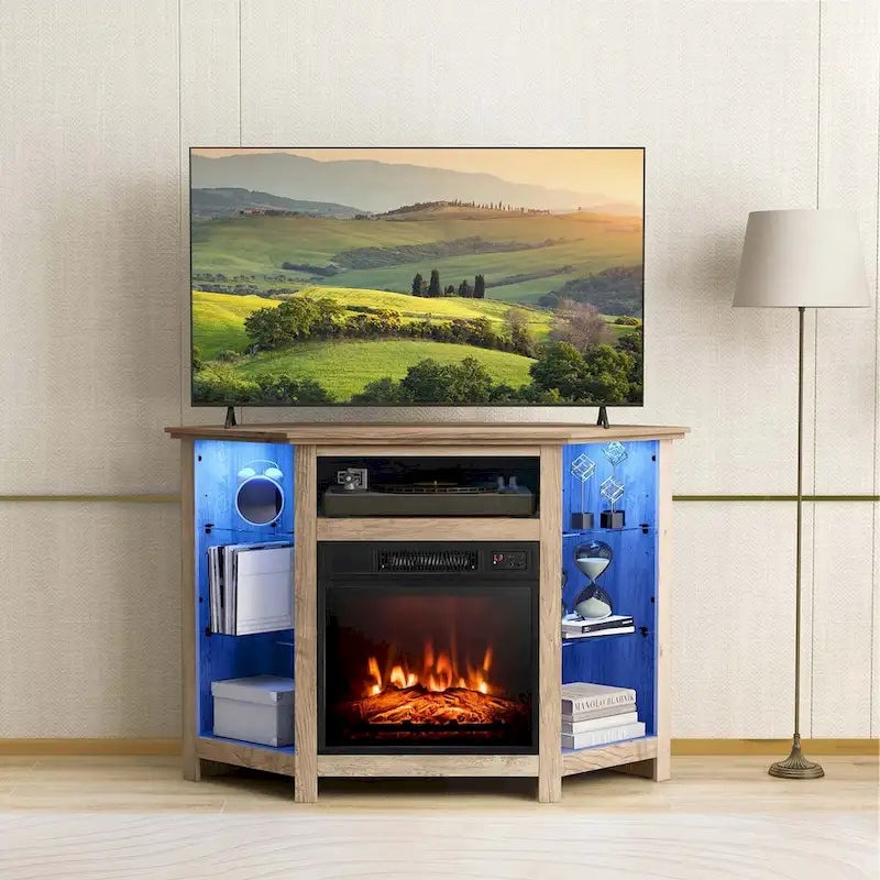 Meuble TV avec foyer électrique et lumières DEL
