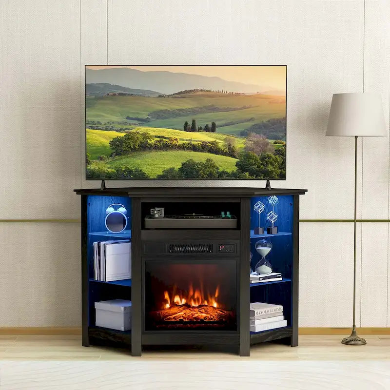Meuble TV avec foyer électrique et lumières DEL