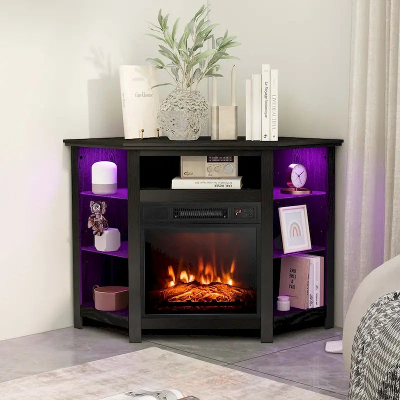 Meuble TV avec foyer électrique et lumières DEL