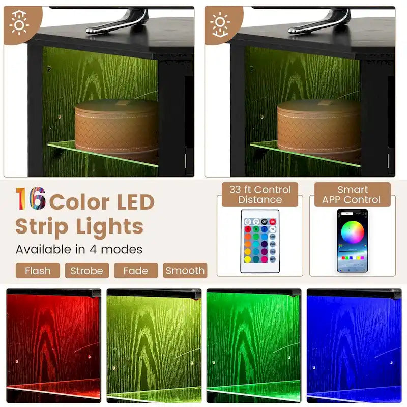 Meuble TV avec foyer électrique et lumières DEL