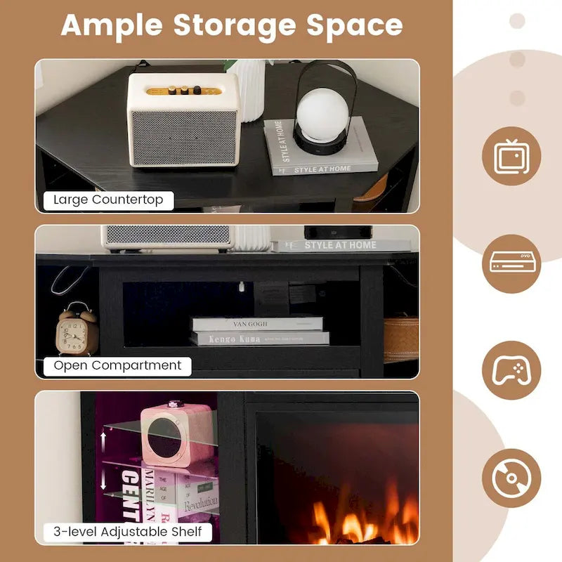 Meuble TV avec foyer électrique et lumières DEL