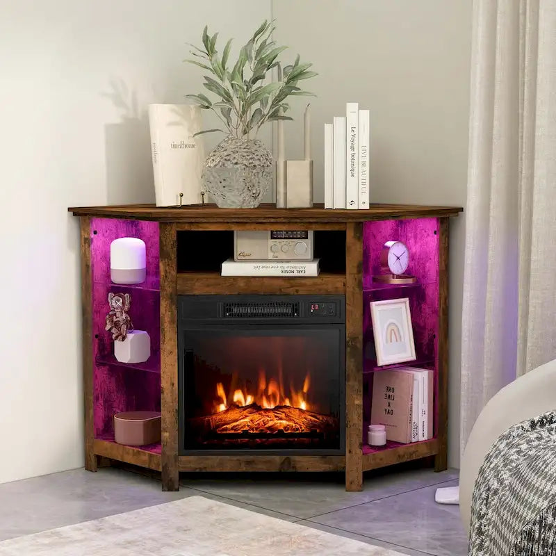 Meuble TV avec foyer électrique et lumières DEL