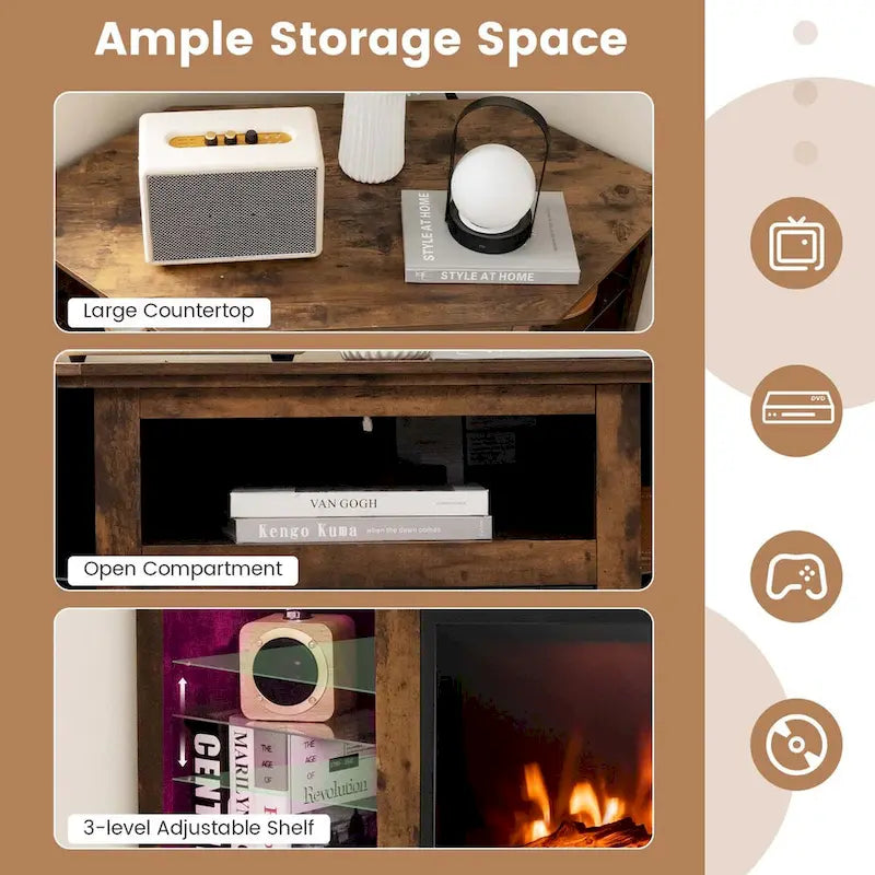 Meuble TV avec foyer électrique et lumières DEL